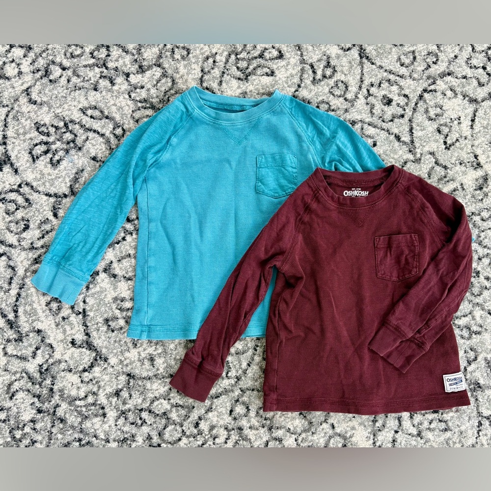 OshKosh B'gosh Kids Long Sleeve Waffle Tees - Teal and Maroon